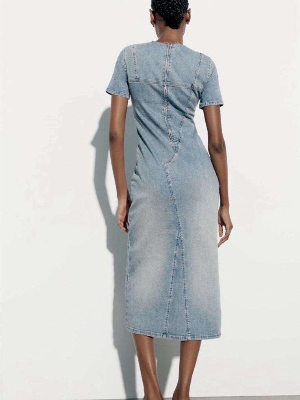 NWT Zara TRF Light Blue Denim Midi Dress with Front Slit - Picture 2 of 10
